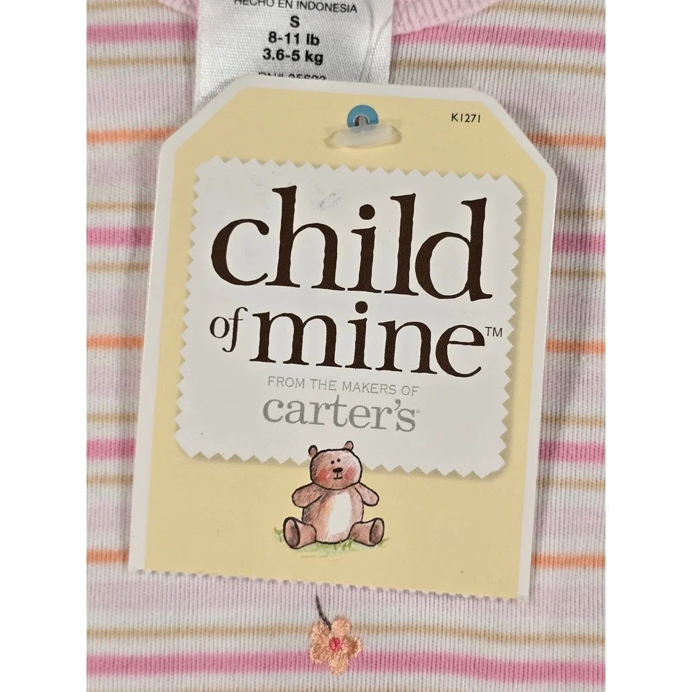 Y2K Carters Bodysuit Baby 0-3m Pink Striped Bunny Floral Long Sleeve NWT